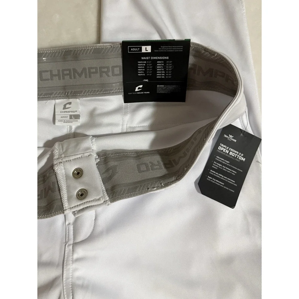 NWT CHAMPRO Triple Crown 2.0 Open Bottom Baseball Pants White ~ Size L